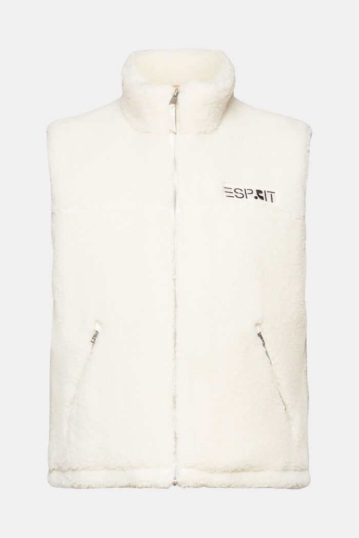 Teddy borg gilet with embroidered logo, OFF WHITE, detail image number 6