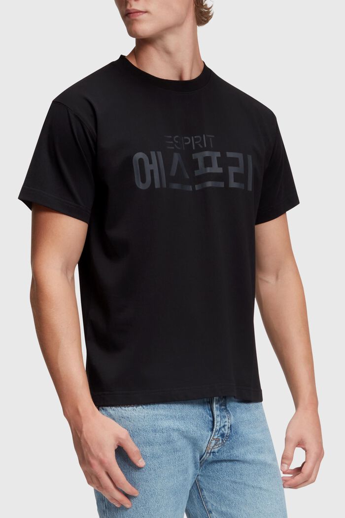 KOREAN LOGO 박시 핏 티셔츠, BLACK, detail image number 2