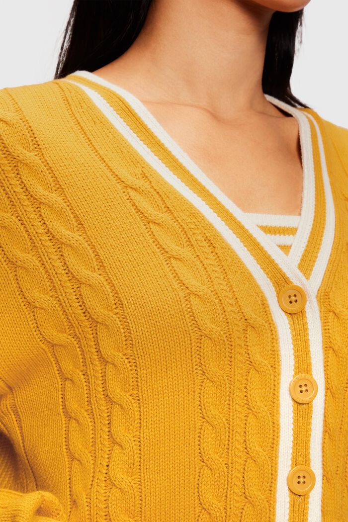 Cable knit cardigan, YELLOW, detail image number 3