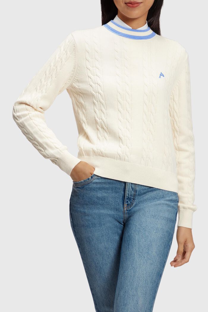 돌핀 로고 케이블 니트 스웨터, OFF WHITE, detail image number 0