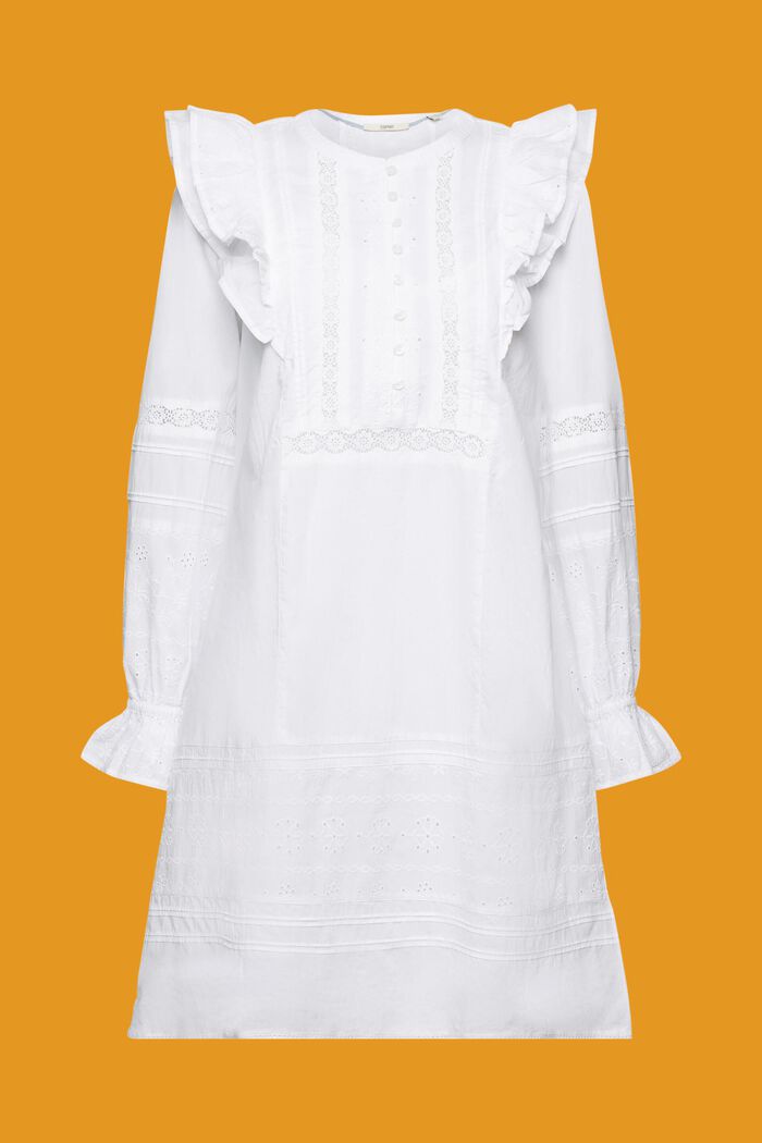 자수 디테일 미니 드레스, 100% 코튼, WHITE, detail image number 5