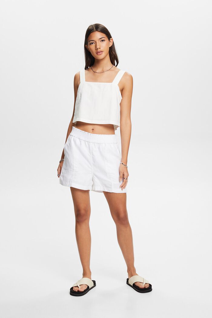 Cropped camisole top, linen blend, WHITE, detail image number 1
