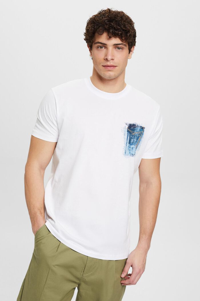 프린트가 있는 지속 가능한 코튼 소재 티셔츠, WHITE, detail image number 0