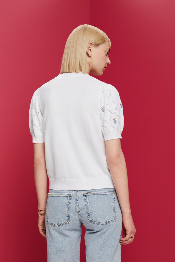 Embroidered short sleeve jumper, 100% cotton, WHITE, detail image number 3