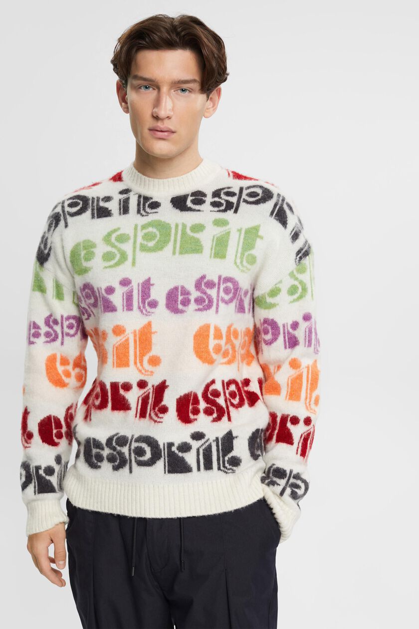 Wool blend jumper with colourful logo intarsia