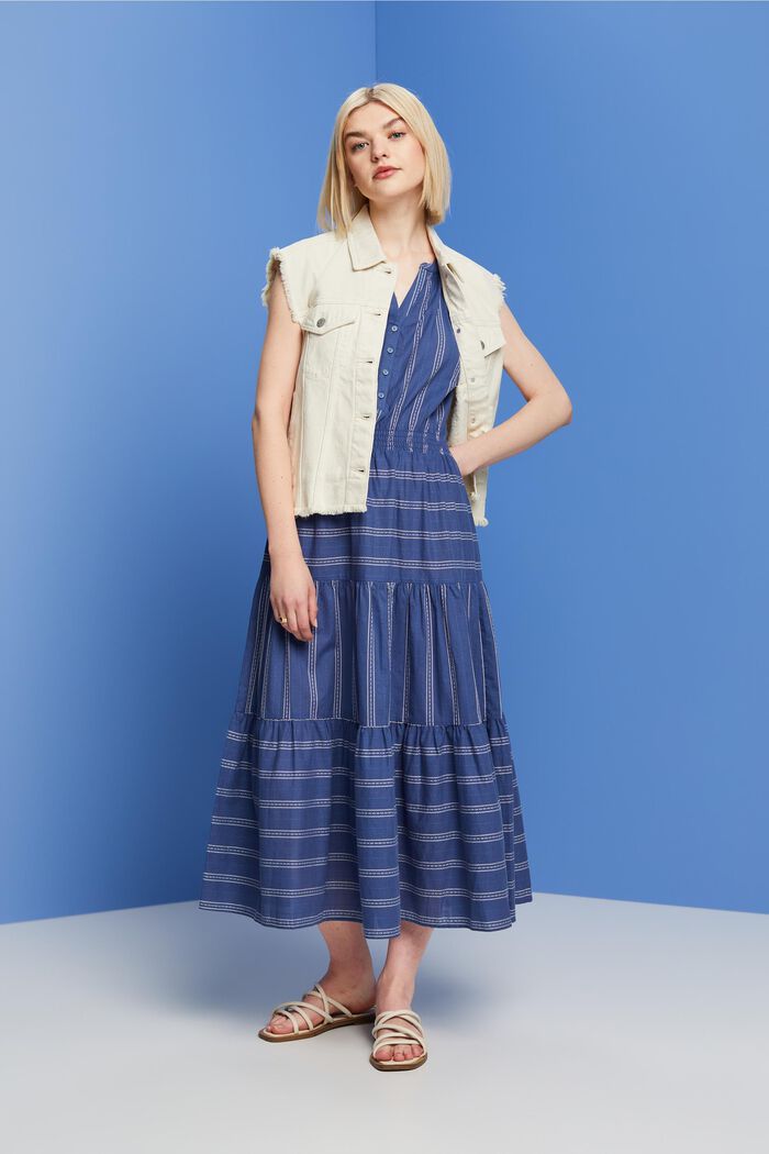 Striped midi dress, 100% cotton, INK, detail image number 1
