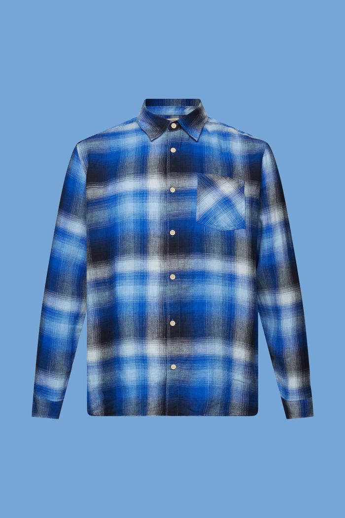 코튼, 삼 혼방 소재의 타탄 체크 셔츠, BLUE, detail image number 6