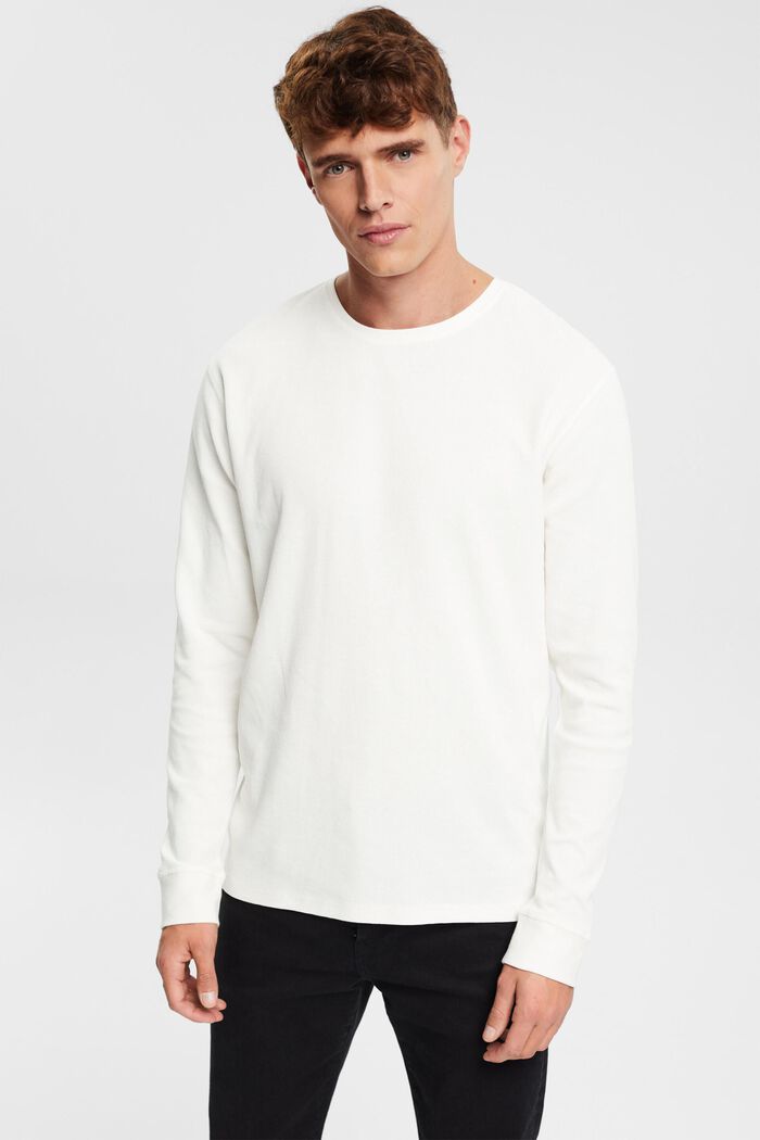 Waffle piqué long sleeve top, OFF WHITE, detail image number 1