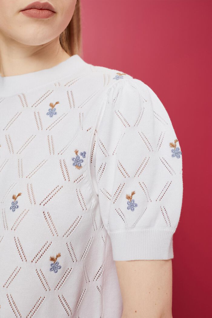 엠브로이더리 쇼트 슬리브 스웨터, 100% 코튼, WHITE, detail image number 2