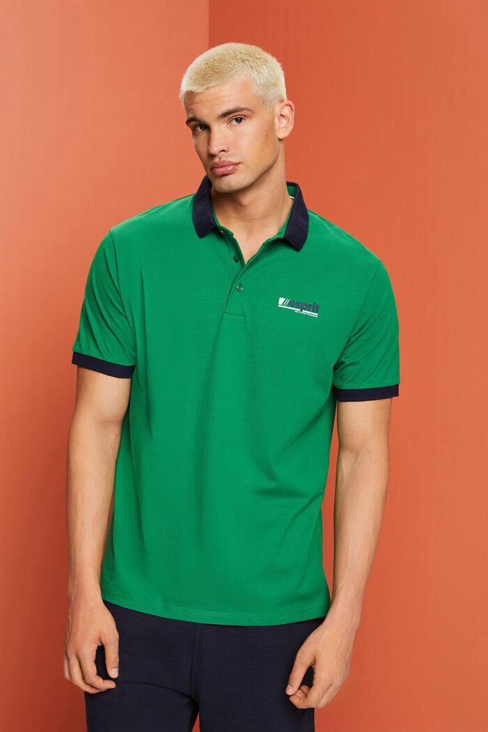 Logo Print Cotton Jersey Polo, EMERALD GREEN, detail image number 0