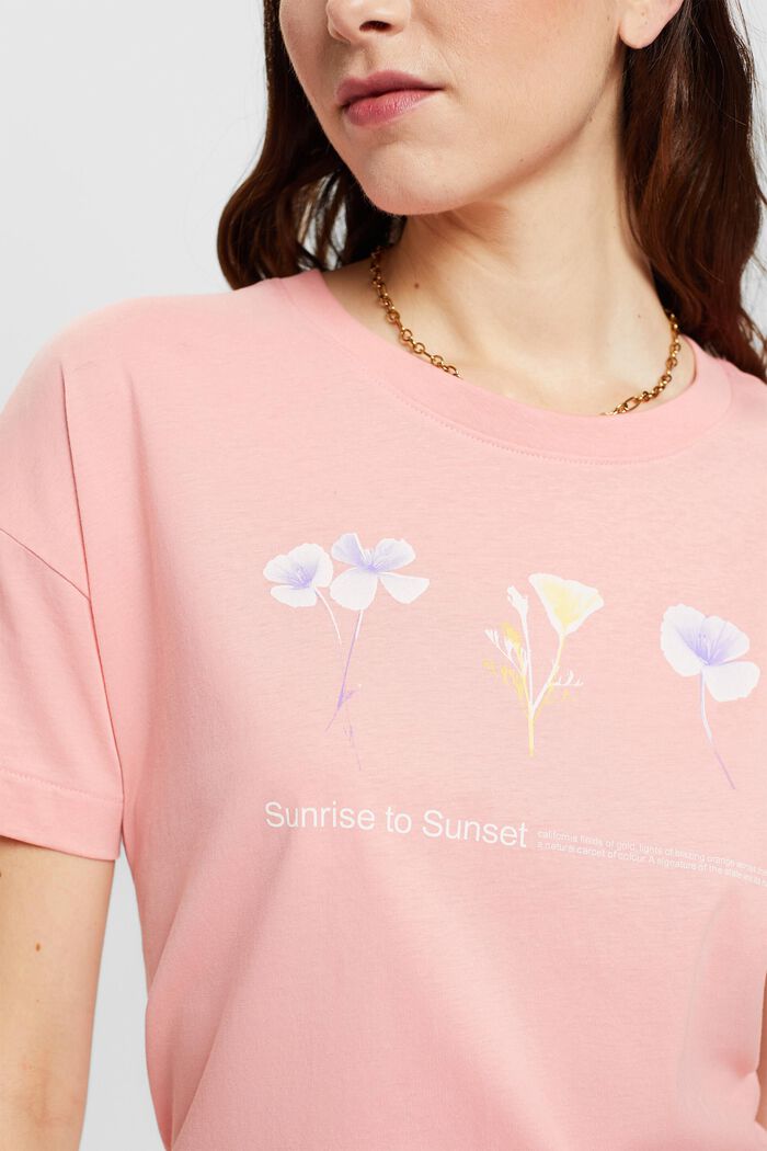 T-shirt with floral chest print, PINK, detail image number 4