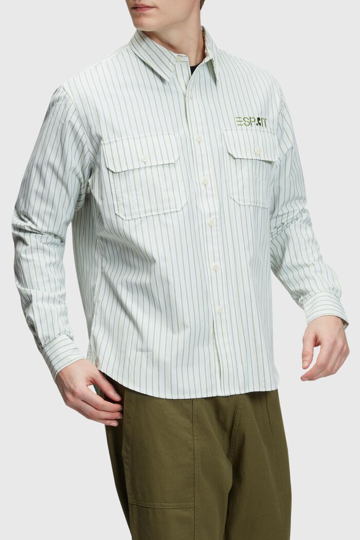 릴렉스 핏 스트라이프 셔츠, GREEN, detail image number 0