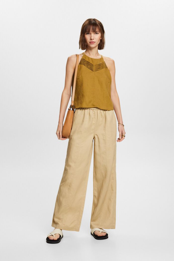 Wide leg pull-on trousers, linen blend, SAND, detail image number 1
