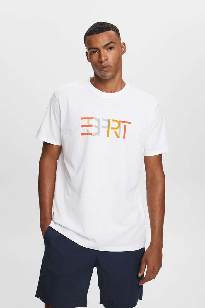 Logo Print Cotton T-Shirt, WHITE, detail image number 0