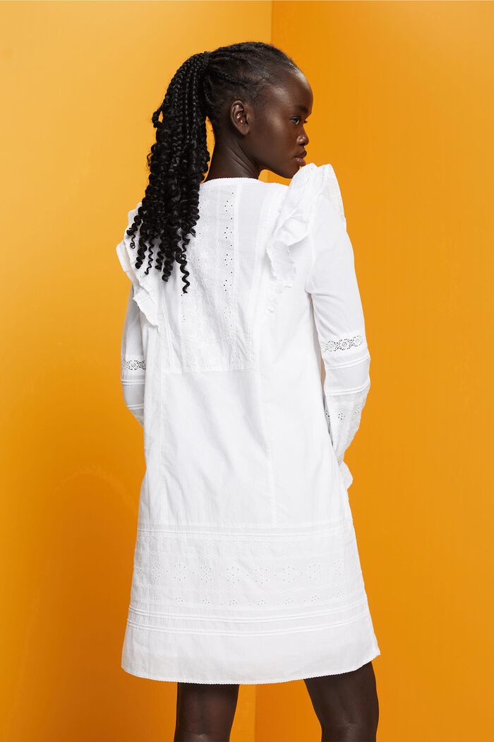 자수 디테일 미니 드레스, 100% 코튼, WHITE, detail image number 3