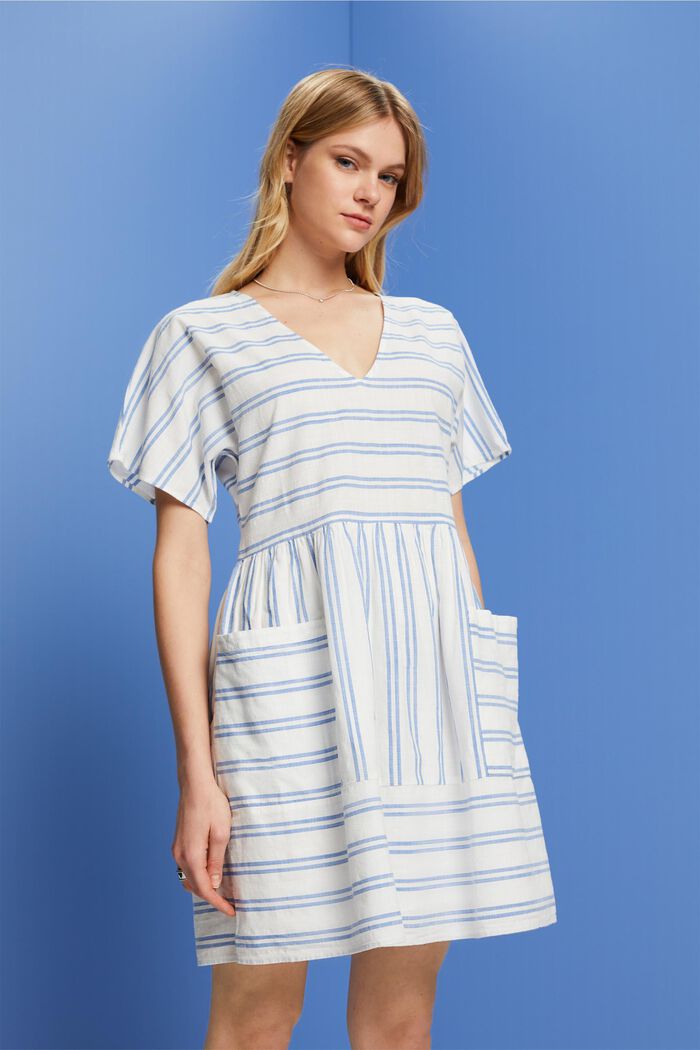 Striped mini dress, 100% cotton, OFF WHITE, detail image number 0