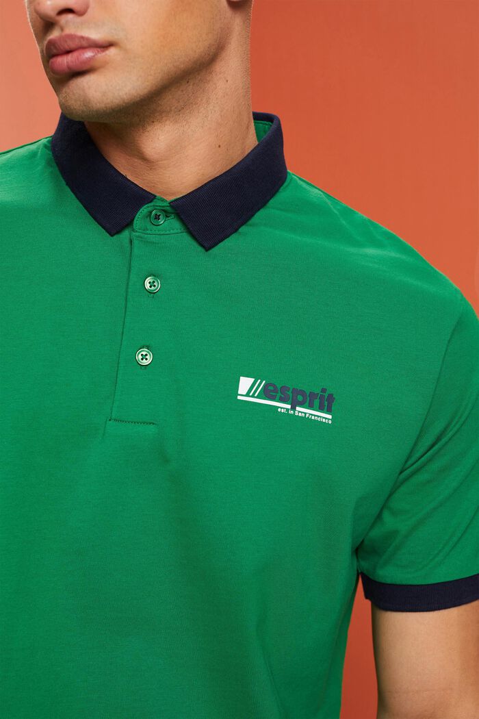 Logo Print Cotton Jersey Polo, EMERALD GREEN, detail image number 2