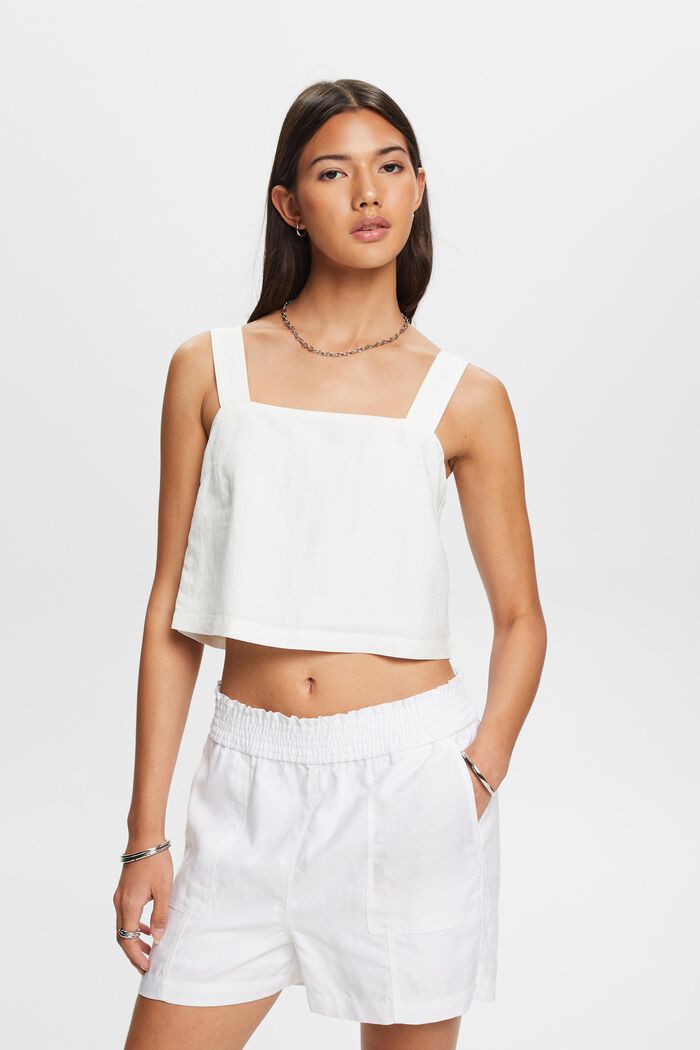 Cropped camisole top, linen blend, WHITE, detail image number 0