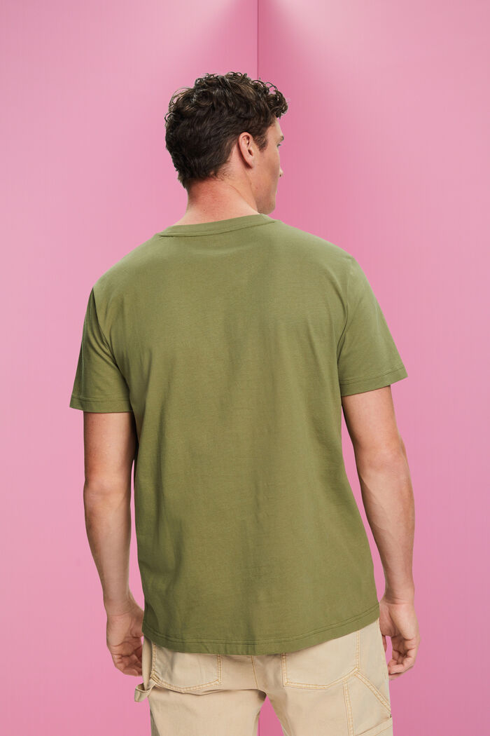 가슴 로고 프린트 코튼 티셔츠, OLIVE, detail image number 3