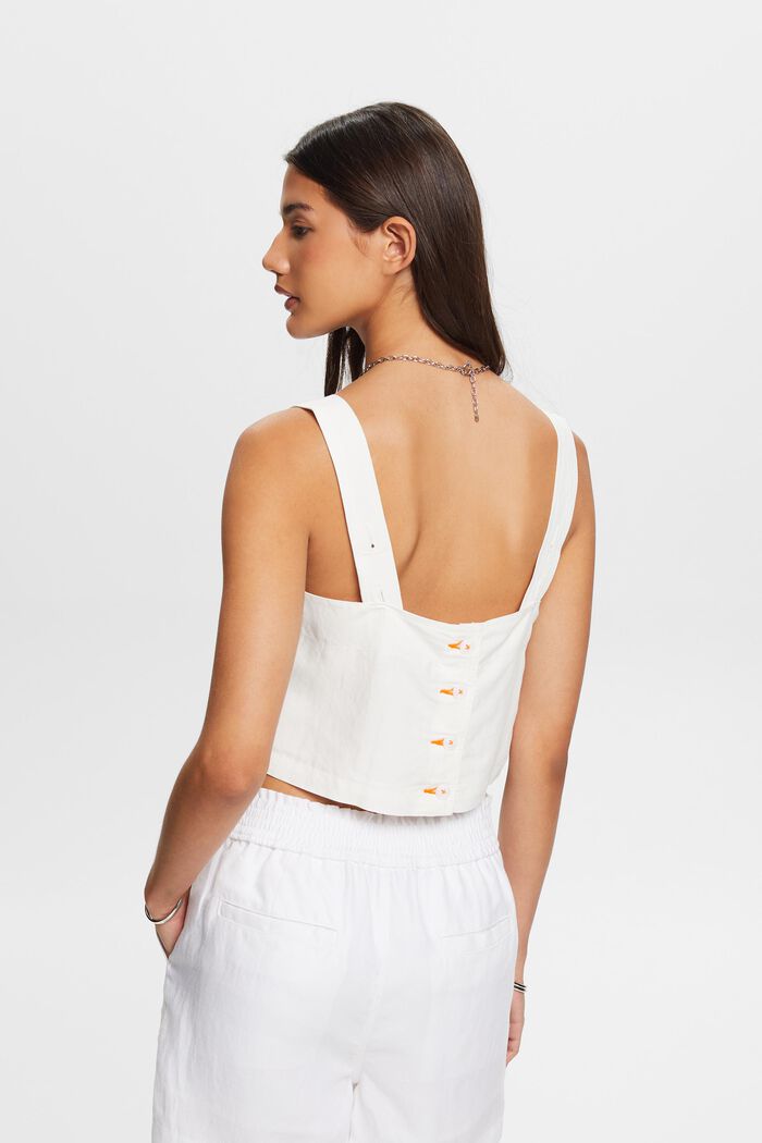 Cropped camisole top, linen blend, WHITE, detail image number 3
