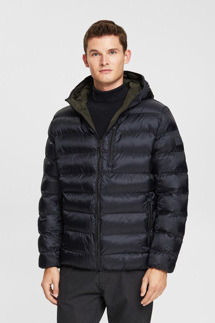 Quilted jacket with hood, BLACK, detail image number 0