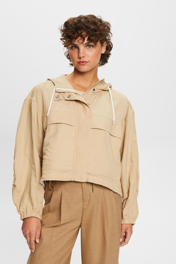 Transitional jacket with a hood, linen blend, SAND, detail image number 0