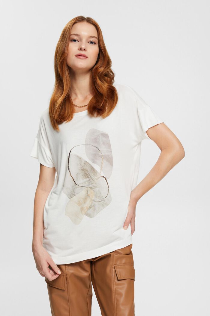 Metallic print t-shirt, LENZING™ ECOVERO™, OFF WHITE, detail image number 1