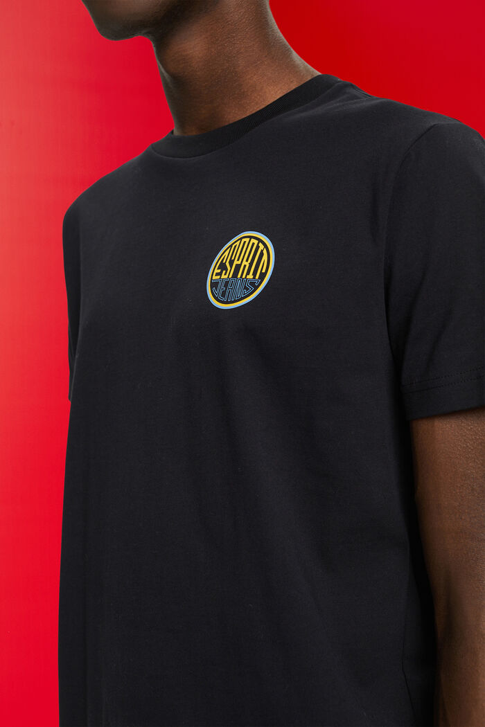 가슴 로고 프린트 코튼 티셔츠, BLACK, detail image number 2