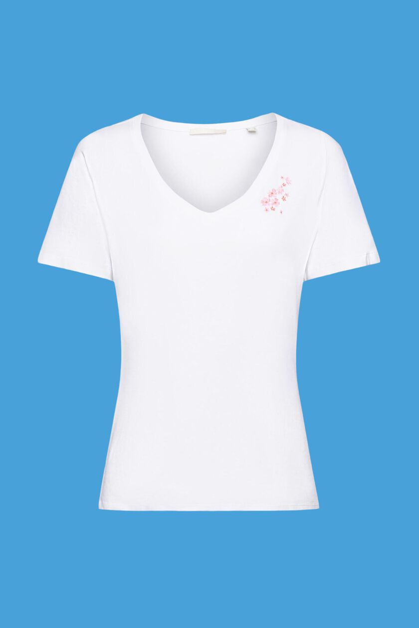 V-neck t-shirt with floral embroidery