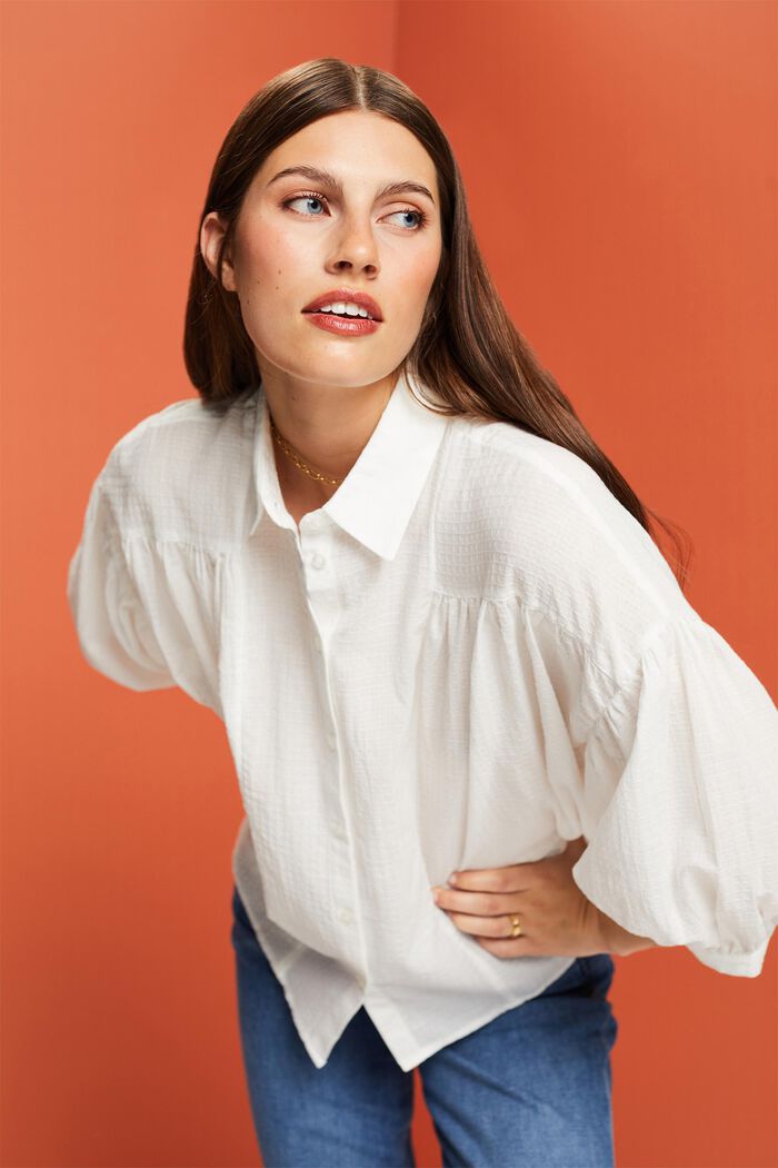 Oversized blouse, 100% cotton, WHITE, detail image number 4