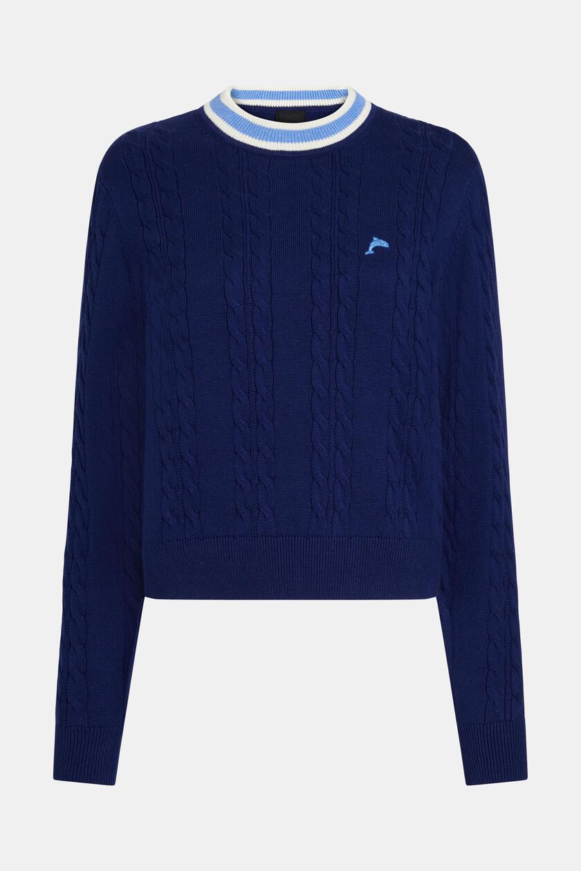 Dolphin logo cable knit sweater