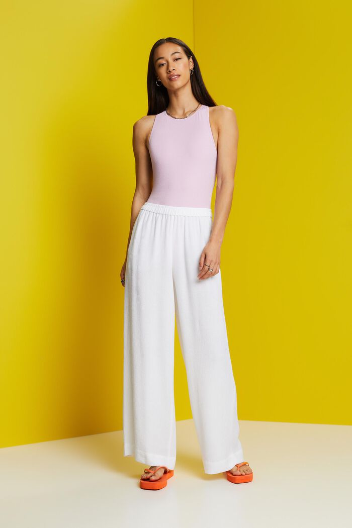 Crinkled wide leg pull-on trousers, WHITE, detail image number 5