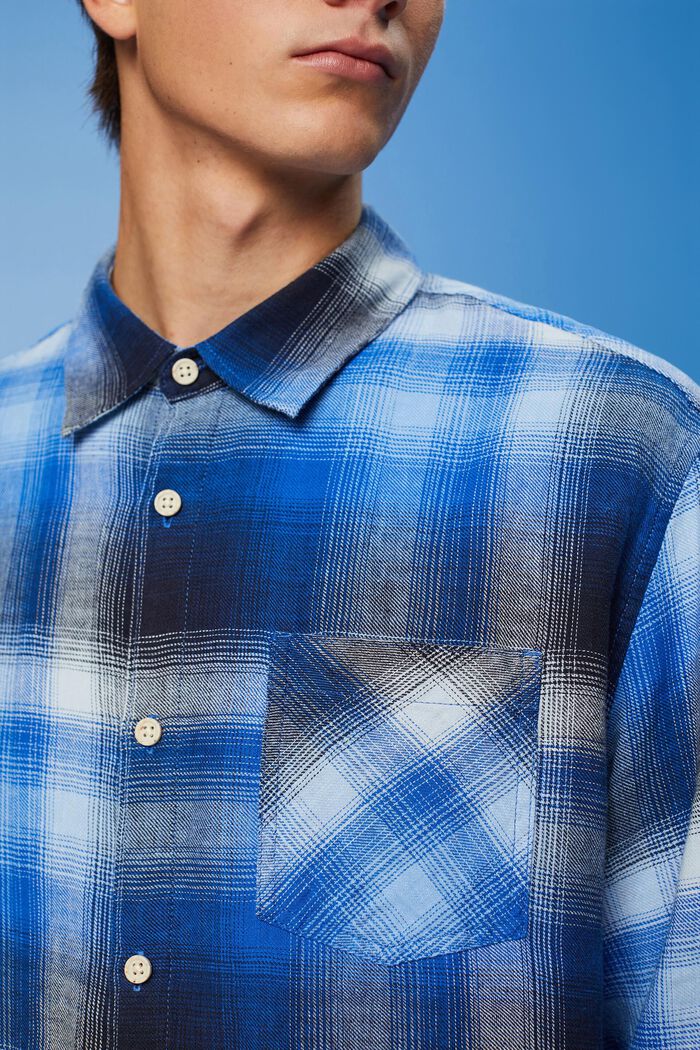 코튼, 삼 혼방 소재의 타탄 체크 셔츠, BLUE, detail image number 2