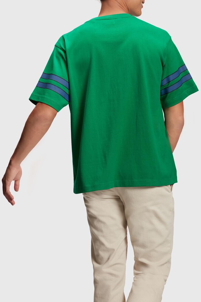 Striped sleeve graphic print tee, EMERALD GREEN, detail image number 1