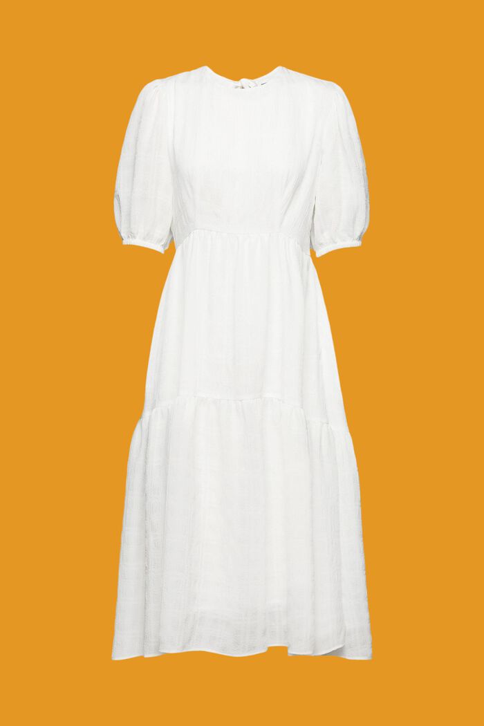 경량 벌룬 슬리브 미디 드레스, OFF WHITE, detail image number 5