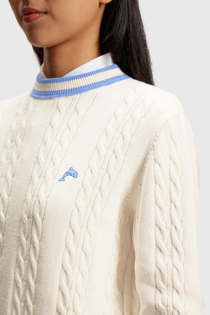Dolphin logo cable knit sweater, OFF WHITE, detail image number 2