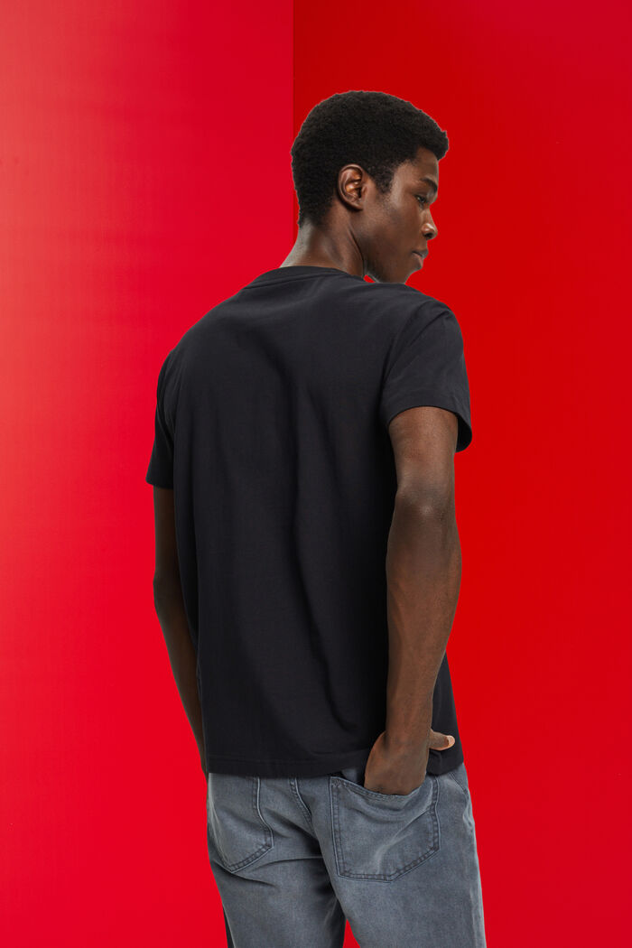 가슴 로고 프린트 코튼 티셔츠, BLACK, detail image number 3