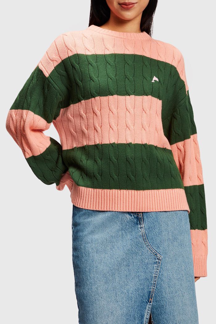 스트라이프 케이블 니트 스웨터, PINK, detail image number 0