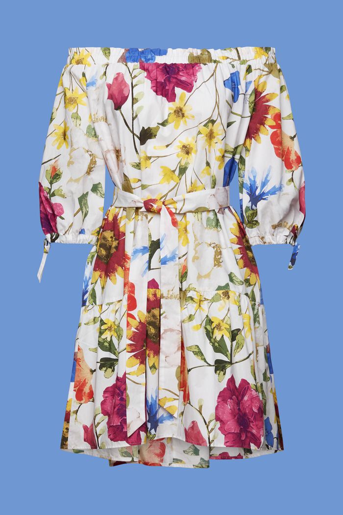 패턴 오프숄더 포플린 미니 드레스, WHITE, detail image number 5